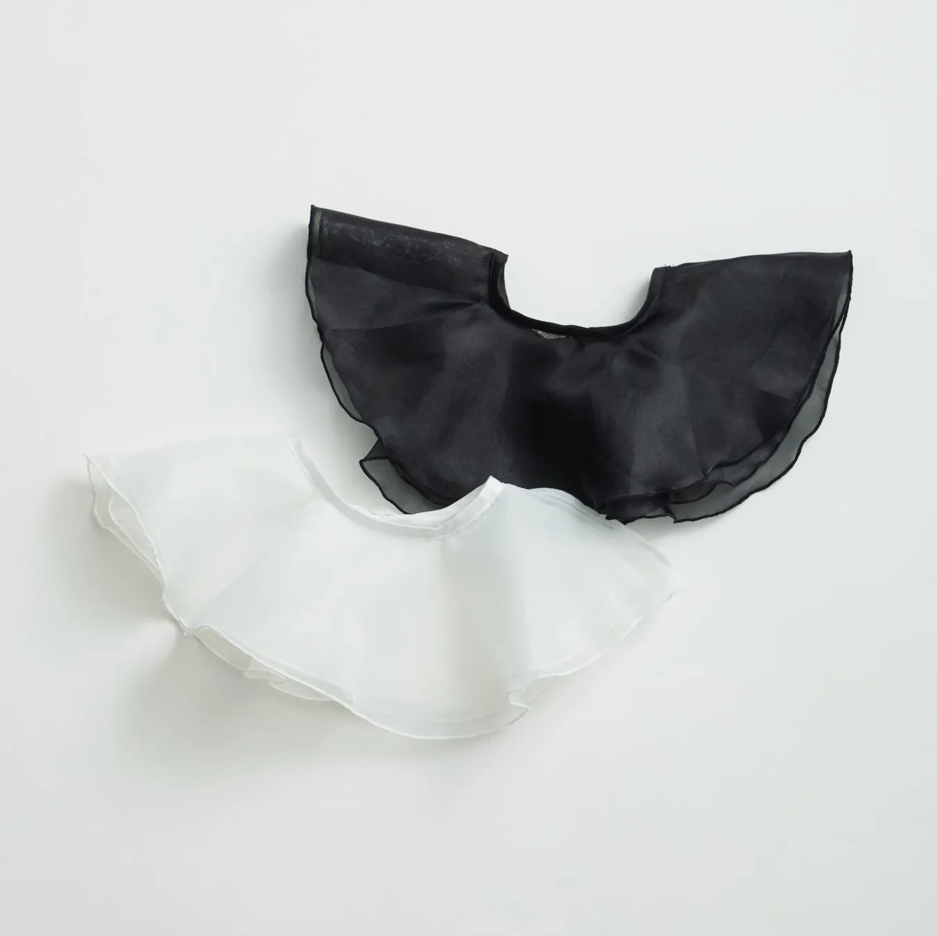 白と黒のフリルカラーのクローズアップ写真