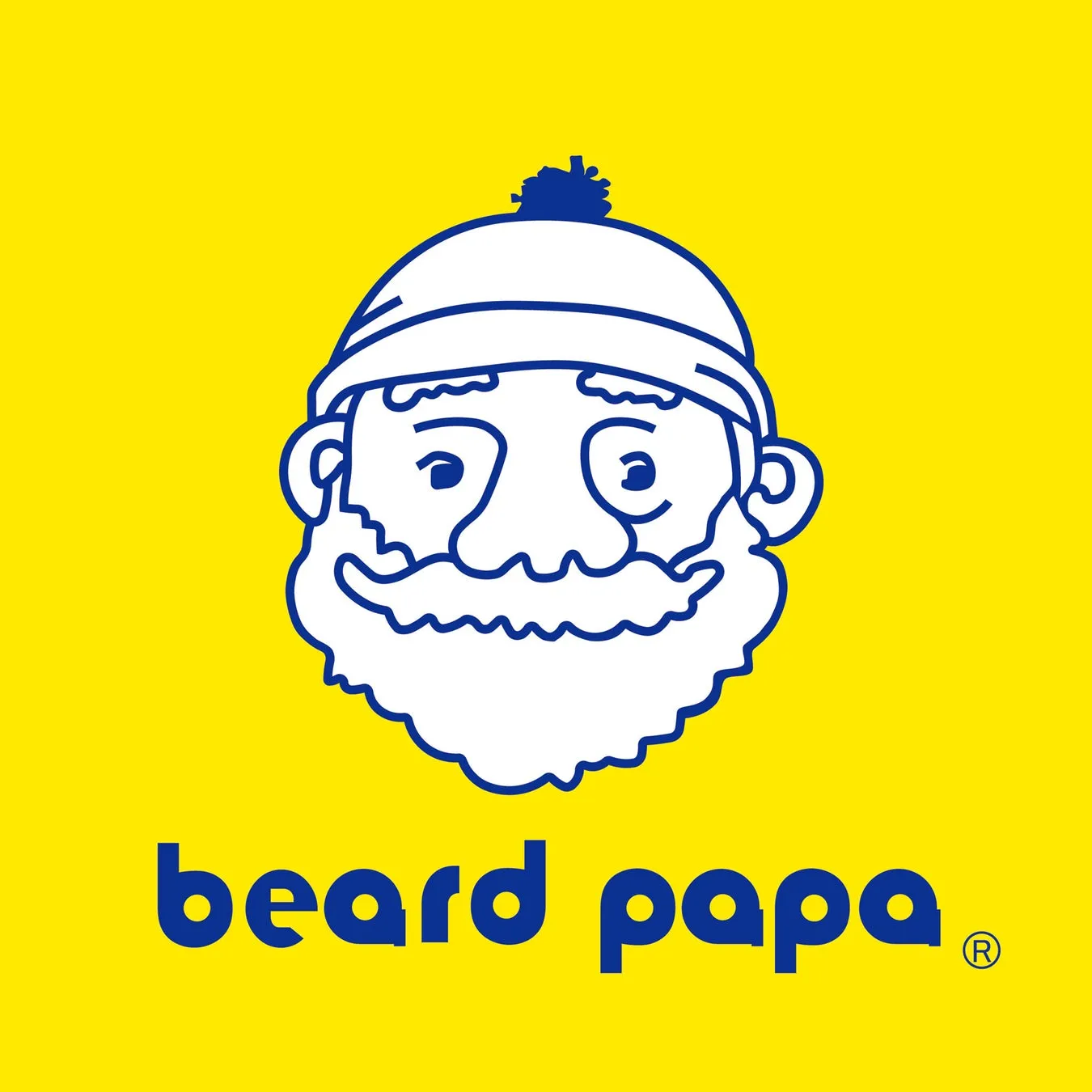 黄色い背景に、青い線で描かれた、帽子をかぶり髭を生やした男性のイラスト。ロゴマークとして使用されている。