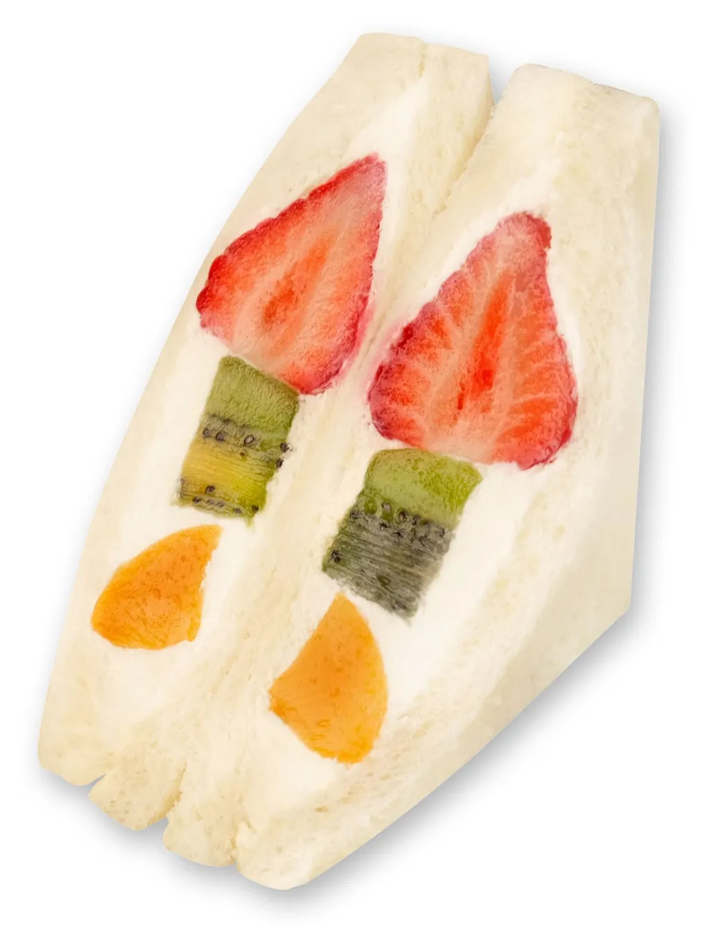 いちご、キウイ、オレンジが挟まれたフルーツサンドの画像です。