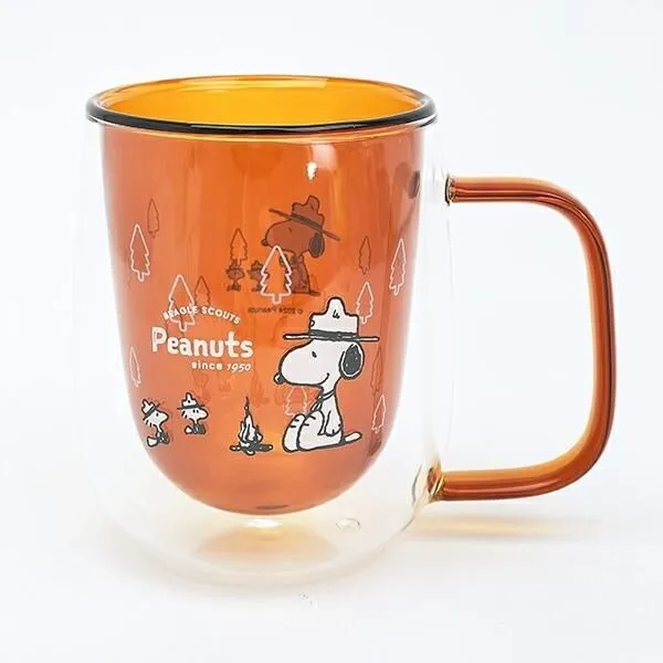 オレンジ色のハンドルがおしゃれなスヌーピーの耐熱グラスマグ
