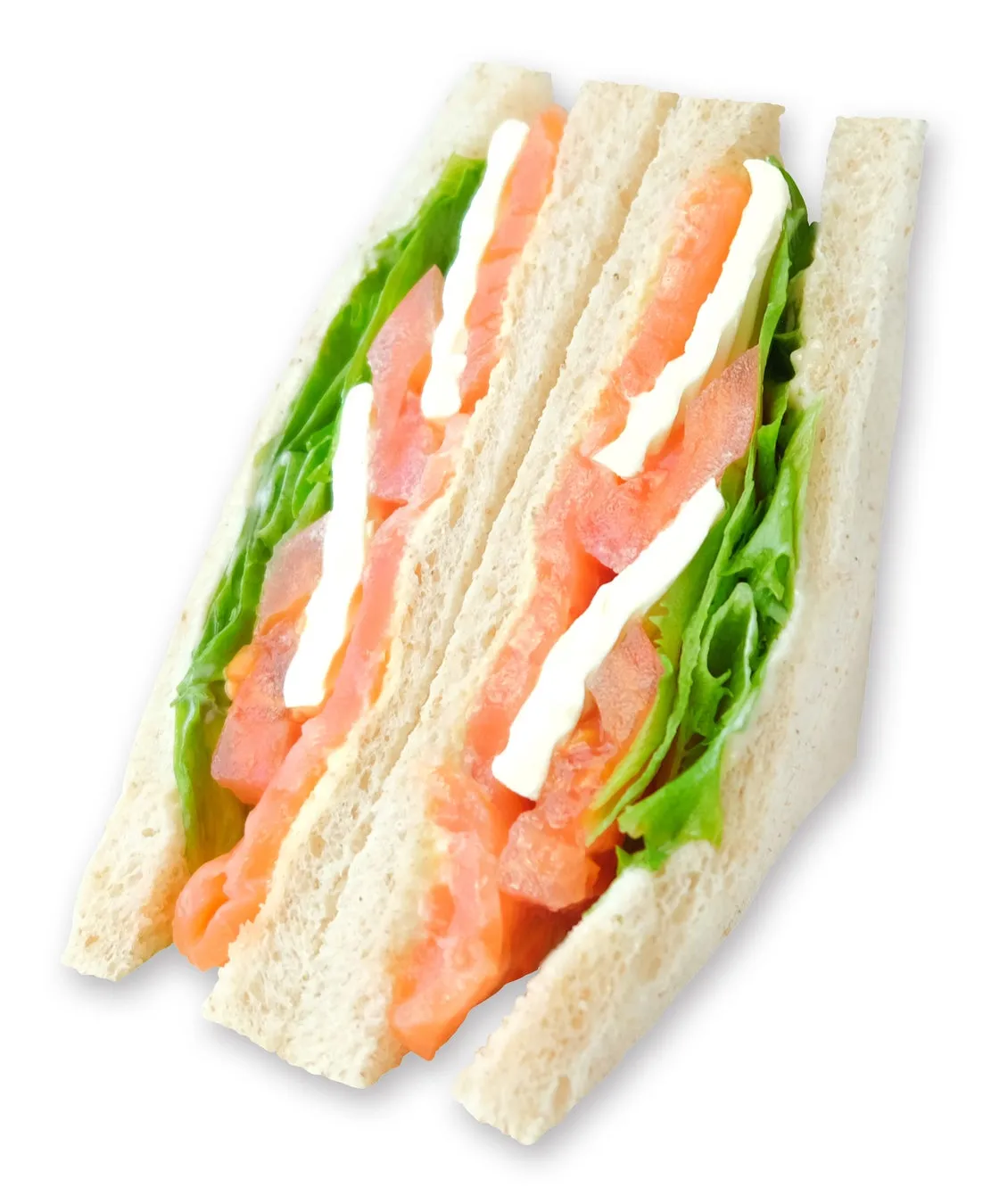 サーモンとレタス、チーズを挟んだサンドイッチの画像