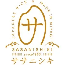 金の稲穂とササニシキの文字が描かれたロゴマーク。