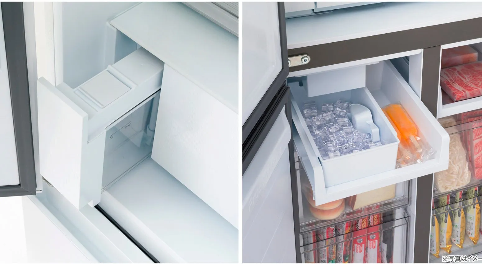 冷蔵庫内部(製氷機と冷凍庫の引き出し)