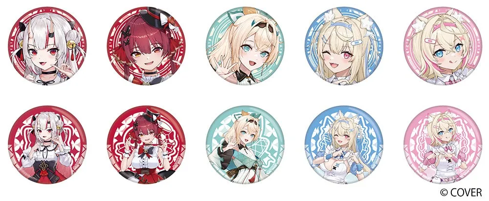 ホロライブのキャラクターが描かれた缶バッジの画像