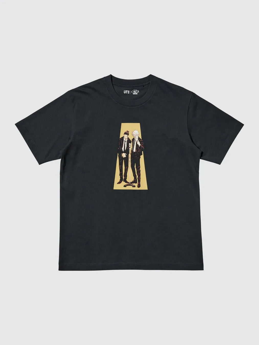 黒いTシャツにスーツ姿のキャラクター2人が描かれたイラスト