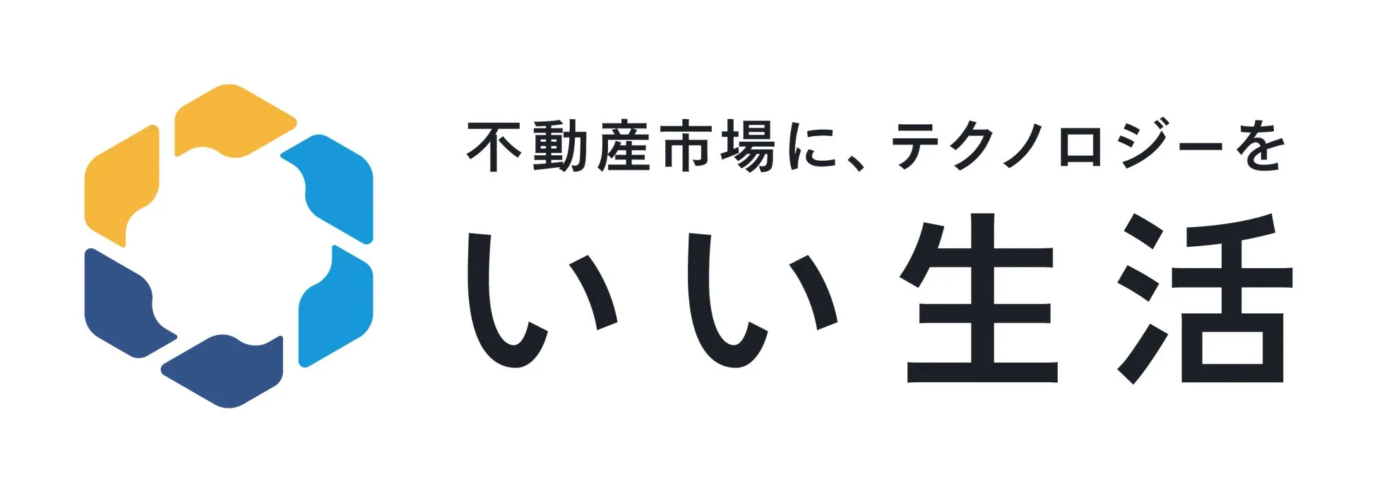 不動産市場にテクノロジーを導入し、より良い生活を提案するイメージのロゴ。