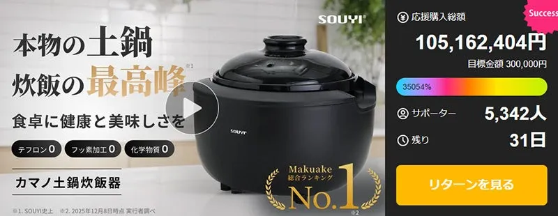 Makuakeでの実績を示す画像