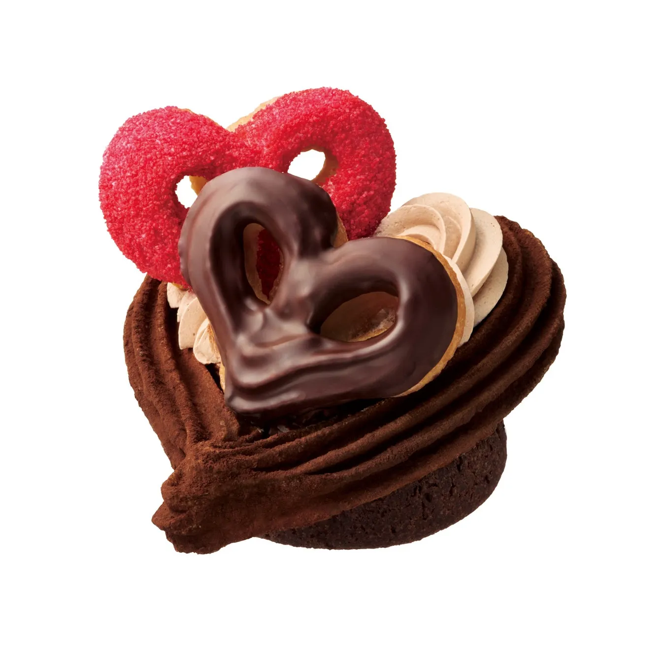 チョコレートでデコレーションされたハート型のケーキ