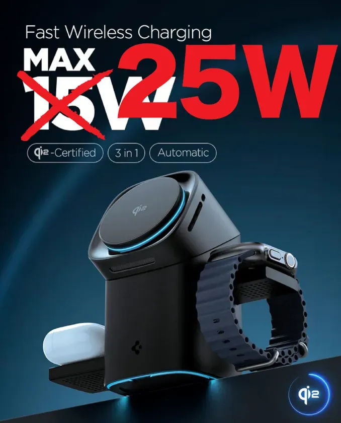 Fast Wireless Charging MAX 25W Qi2-Certified 3 in 1 Automatic