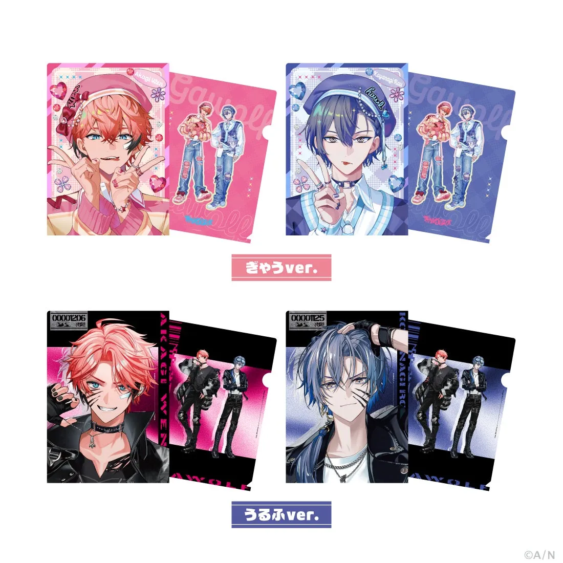 キャラクターが描かれたグッズの写真。アクリルスタンドも含まれています。