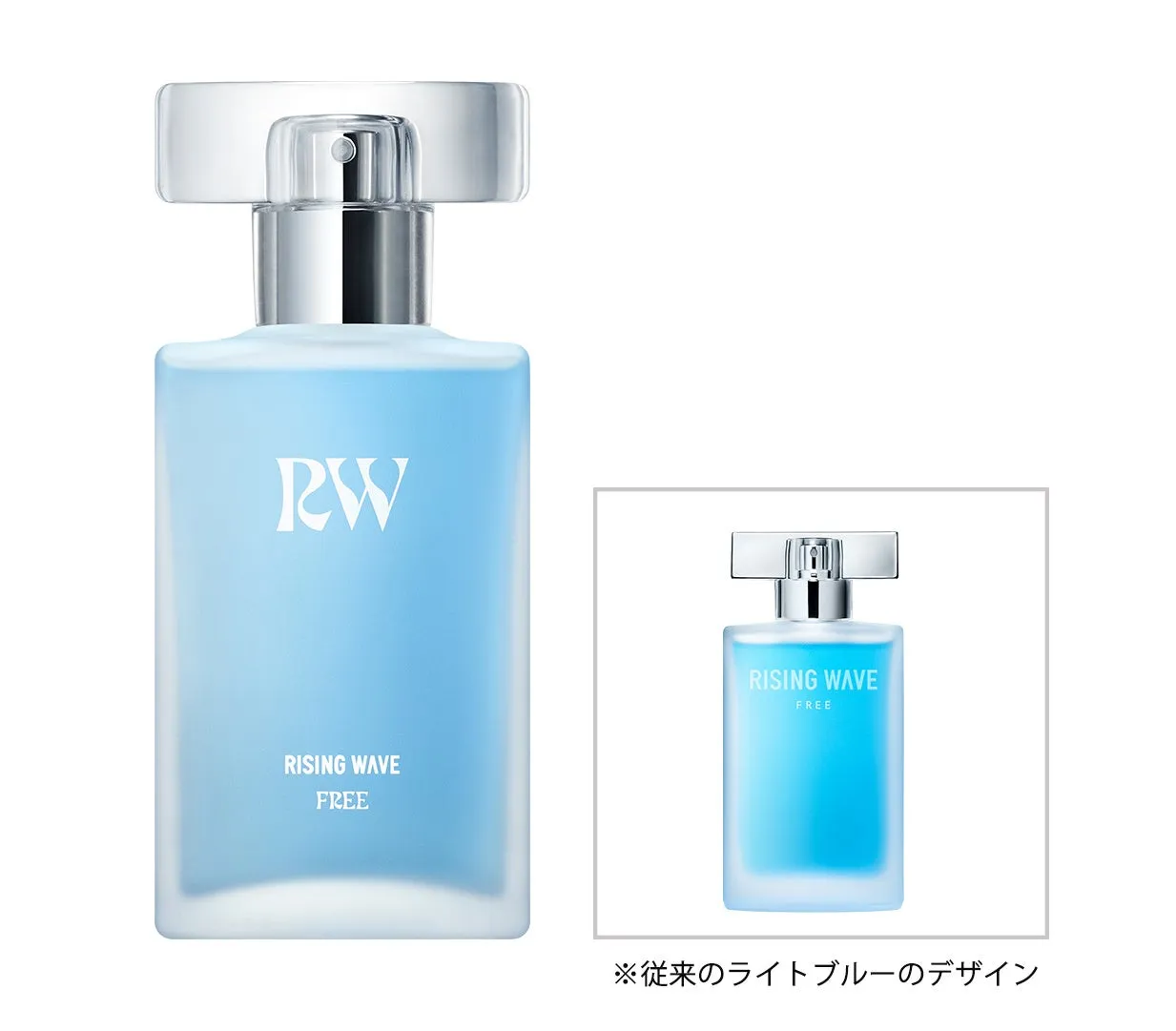 2つの青い香水瓶。蓋の開閉