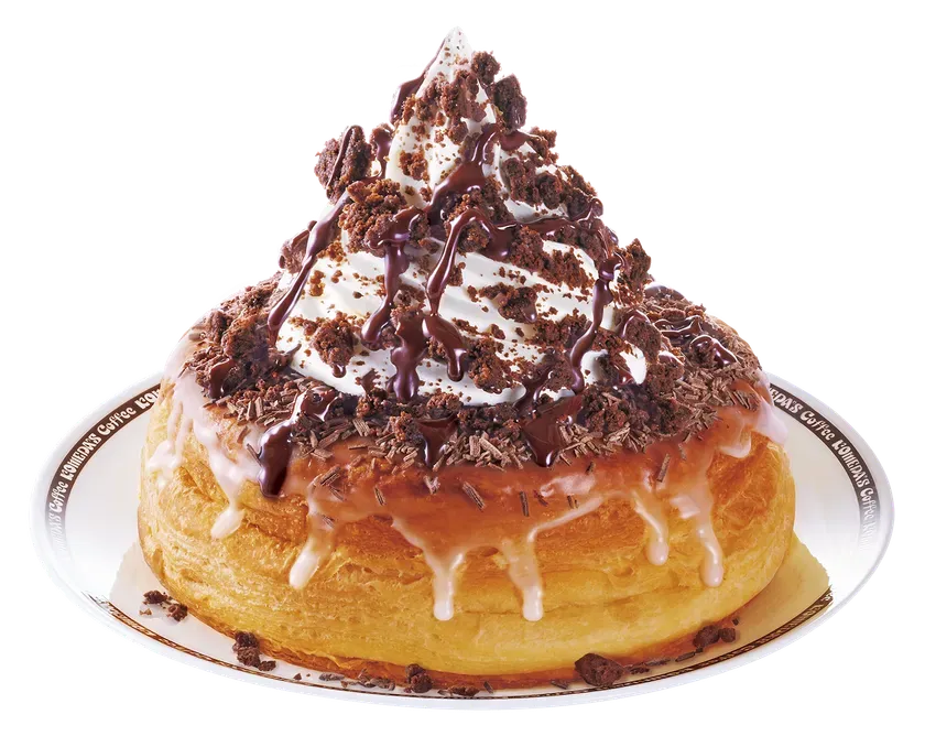 コメダ珈琲店のシロノワール。デニッシュパンの上にソフトクリームとチョコレートソース、クッキーがトッピングされている。