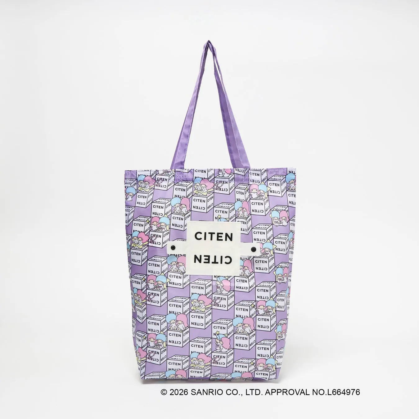 紫色のトートバッグ。バッグには「CITEN」の文字とキャラクターが描かれています。上部には紫色の持ち手があります。