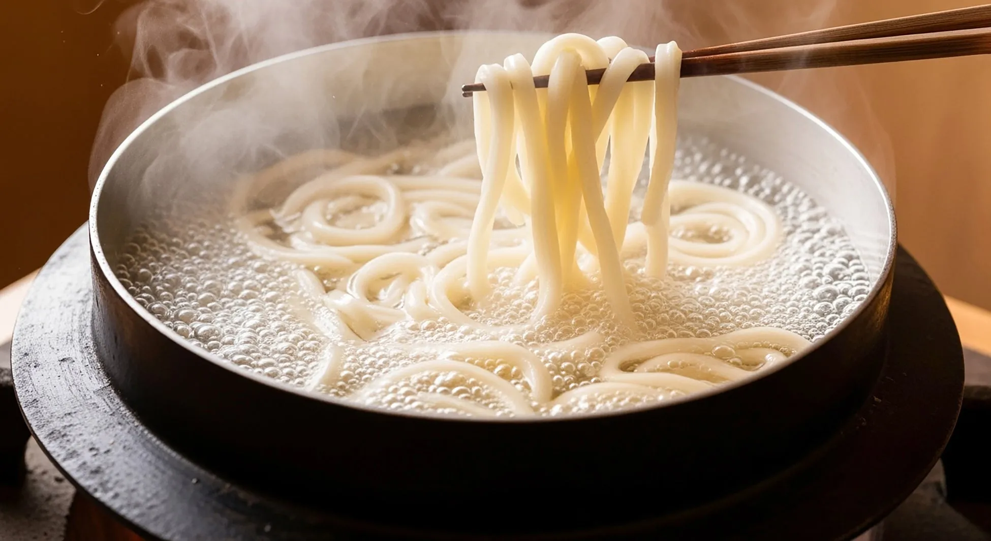 うどん、麺、料理、湯気、箸、鍋