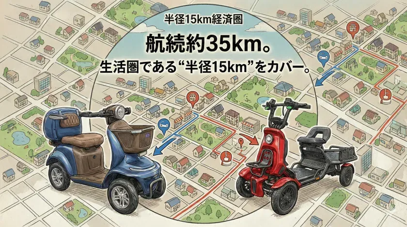 半径15km経済圏のイラスト