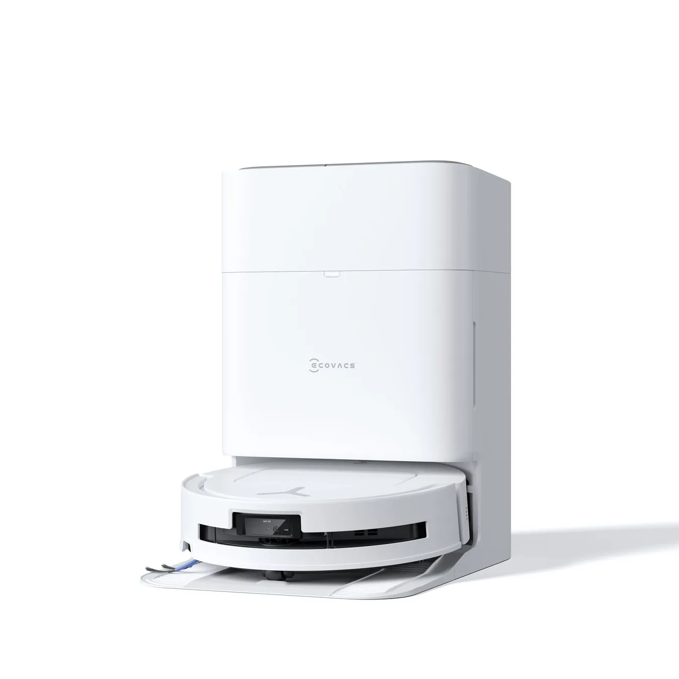 ECOVACSの白いロボット掃除機とステーション